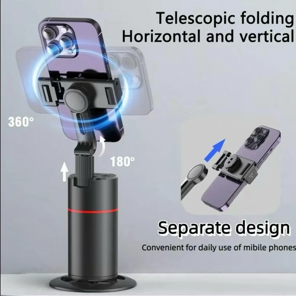 Collapsible auto face tracking no app required 360 rotation camera mount